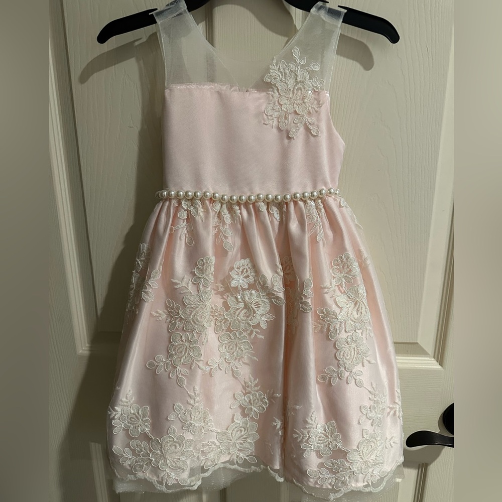 American Princess Pink Floral Dress with Pearl Detail